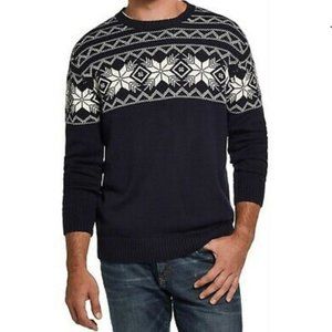 NWOT Weatherproof The Holiday Sweater Navy Blue White 100% Cotton Sz M
